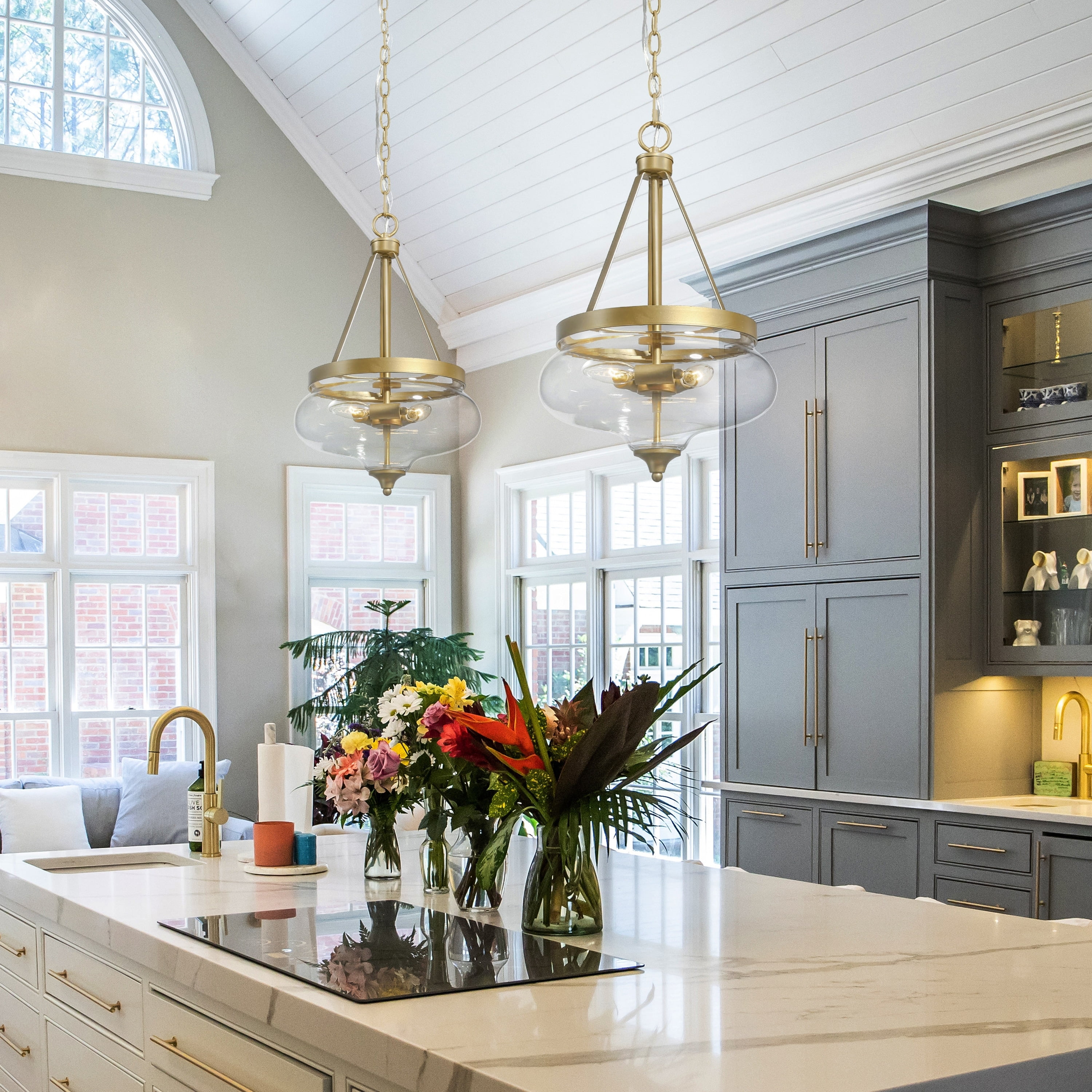 Modern Glam Chandelier 3-Light Clear Glass Lantern Farmhouse