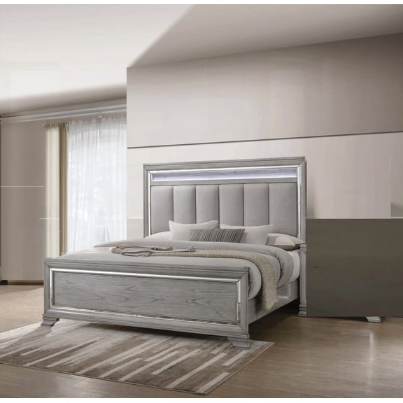 Modern Glam Headboard with LED Light & Silver Strip - 1pc Queen Size