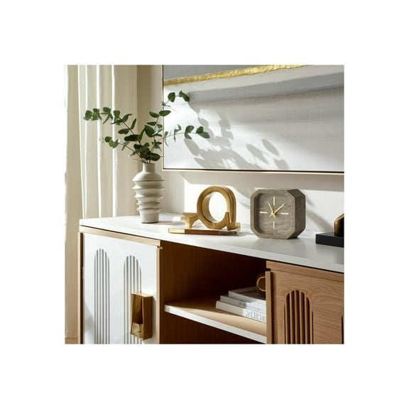 Modern Glam Marble Table Clock - Elegant Stone Decorative Desk Clock with Accents for Home, Office, Bedroom & Living Room - 6" Brown & Gold