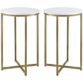 thumbnail image 1 of Modern Glam Metal-X-Leg End Table Set in Faux White Marble/Gold (Set of 2), 1 of 2