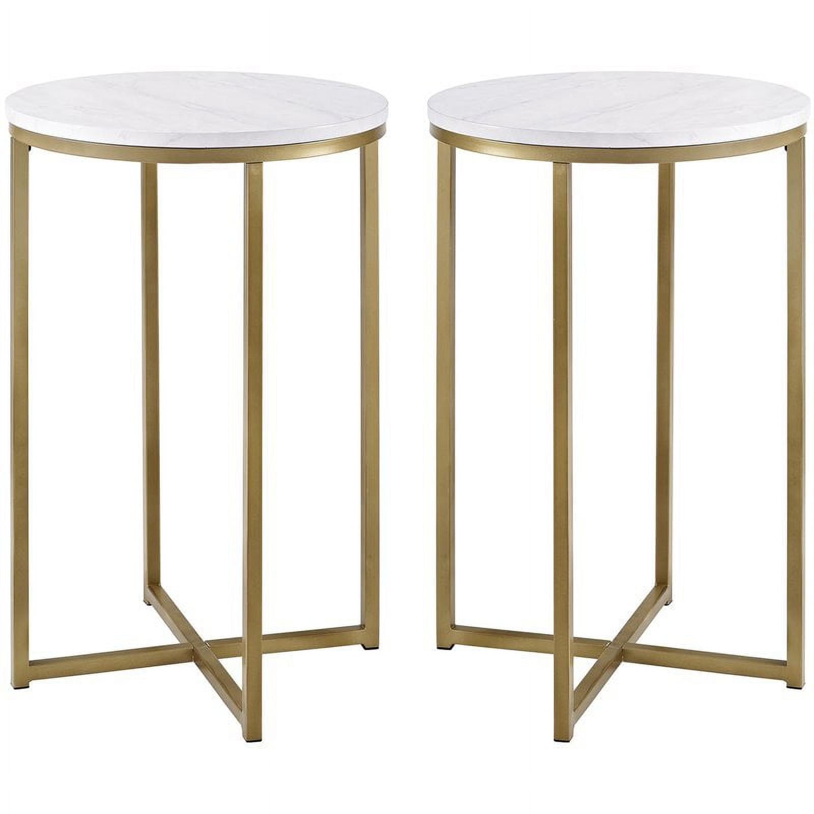 Urban Luxe Faux Marble and Gold Metal X-Leg End Table Pair