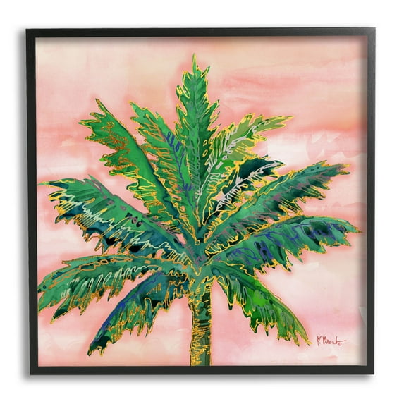 Modern Glam Outline Palm Tree Botanical & Floral Graphic Art Black Framed Art Print Wall Art