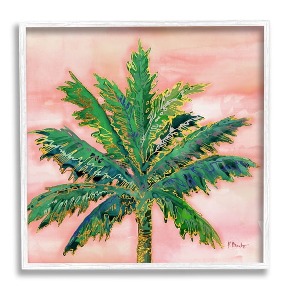Modern Glam Outline Palm Tree Botanical & Floral Graphic Art White Framed Art Print Wall Art