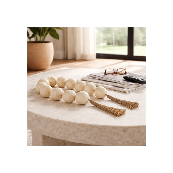 Contemporary Beaded Garland Accent for Home Decor - Refined Bathroom, Office, Room and Living Room Styling - Elegant Decorative Ornaments for Shelf and Coffee Table Display - 2", Ivory & Tan