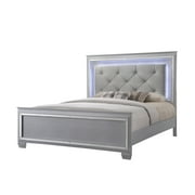 Modern & Glam Silver Finish 1pc King Size LED Backlit PU Upholstered Fabric HB Panel Bed