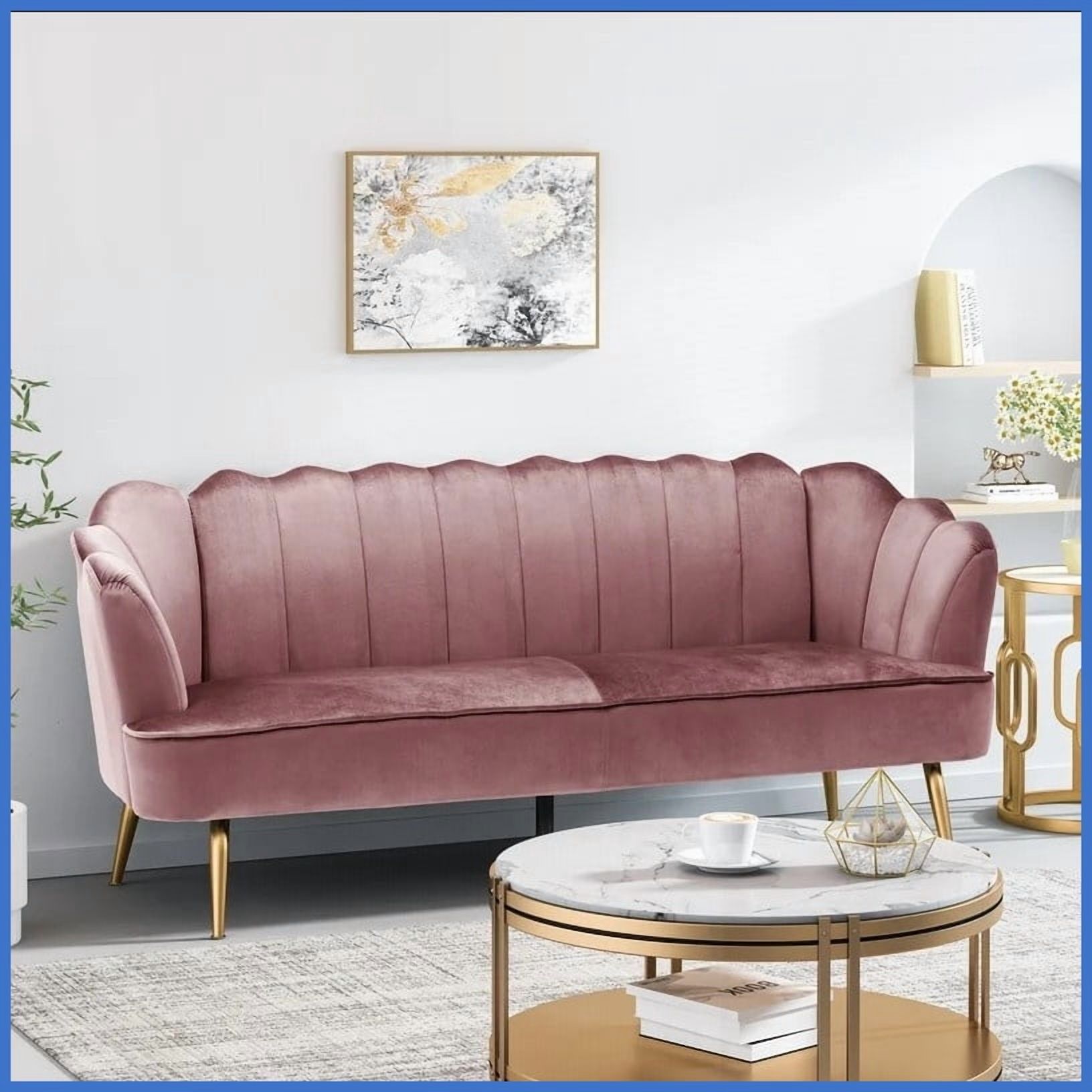 Modern Glam Velvet 3-Seater Sofa for Living Room - Gold Iron Legs ...