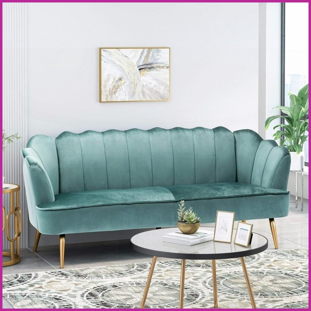 Modern Glam Velvet 3-Seater Sofa with Gold Iron Legs for Living Room ...