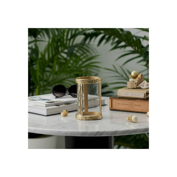 Modern Glass Candle Holder Hurricane for Home Decor - Elegant Pillar and Taper Candle Holder for Table Centerpieces Accent - Decorative Candle Stick Holder for Mantel or Entryway Table - 8", Gold