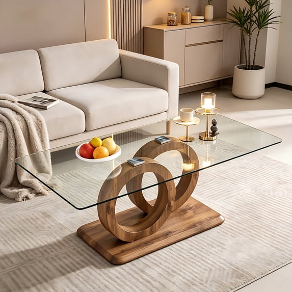 Modern Glass Coffee Table, 47” Rectangular Coffee Table for Living Room ...
