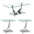 thumbnail image 1 of Modern Glass Coffee Table and End Table Set of 3, Rectangular 0.39" Thick Tempered Glass with Silver Curved Stainless Steel Base, for Living Room and Office, 1 of 6