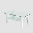 thumbnail image 1 of Modern Glass Coffee Table with White Metal Legs, 2-Tier Clear Tempered Glass Rectangle Tea Table for Living Room, 39.5"x23.62"x17.72" Stylish Center Table with Ample Storage (White Color), 1 of 11