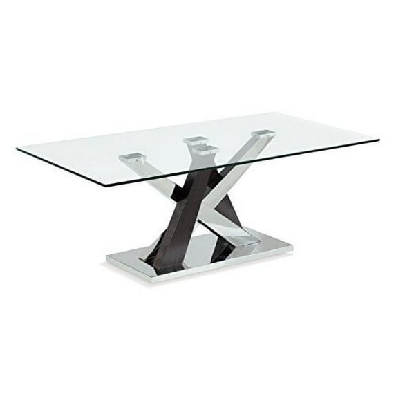 Modern Glass Coffee Table with Wenge and Stainless Steel Base