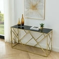 thumbnail image 1 of Modern Glass Console Table, 55" Gold Sofa Table with Sturdy Metal Frame and Black Tempered Glass Top, for Living Room Entryway Bedroom (Polished Golden), 1 of 8