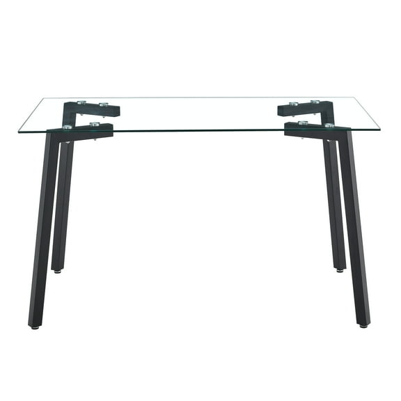 Modern Glass Dining , 130*80*75cm, Suits Every Setting, Black Finish 4 Table, Tempered Glass, Metal Legs With Wood Skin