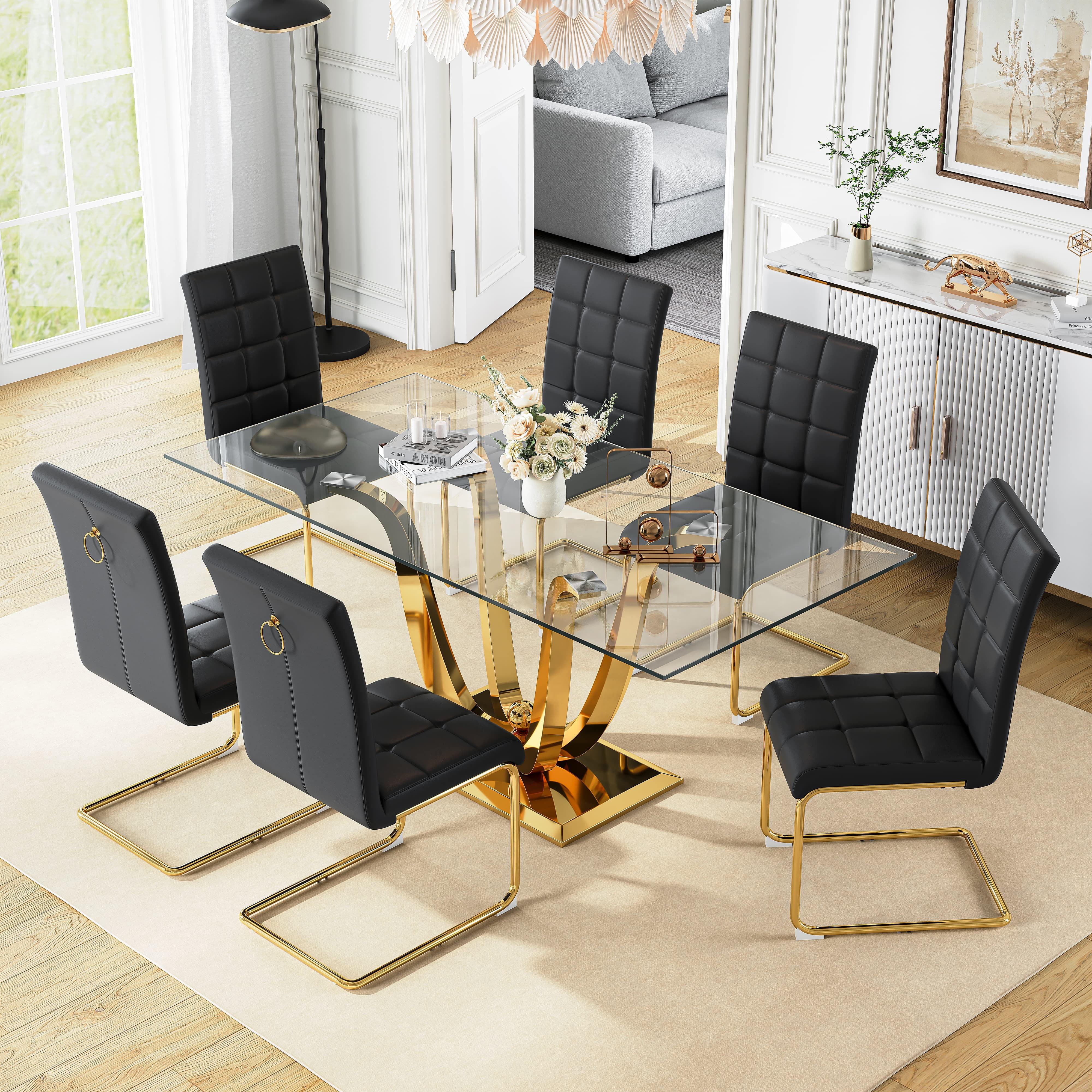 Modern Glass Dining Table Set of 7, 70