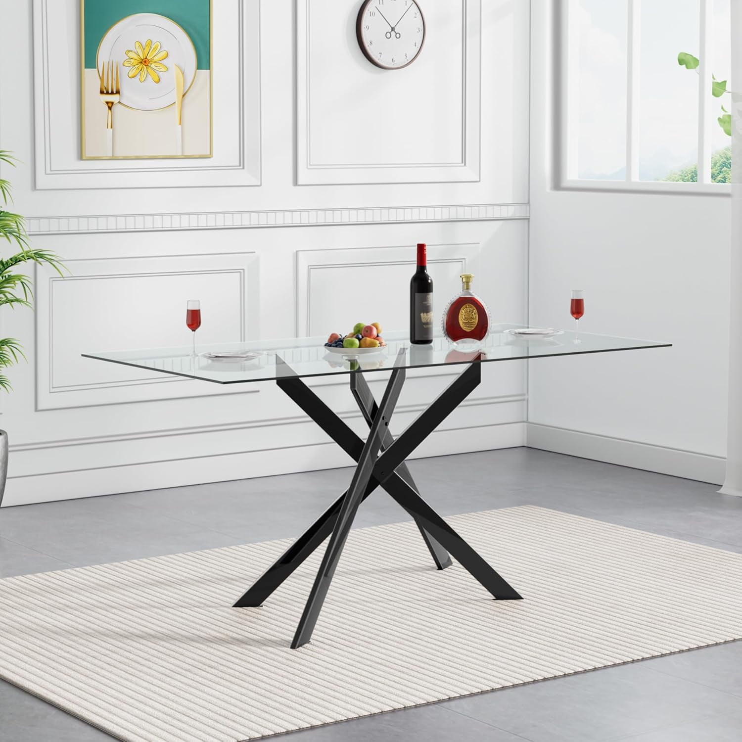 Modern Glass Dining Table with Tempered Glass Tabletop and Metal — free download