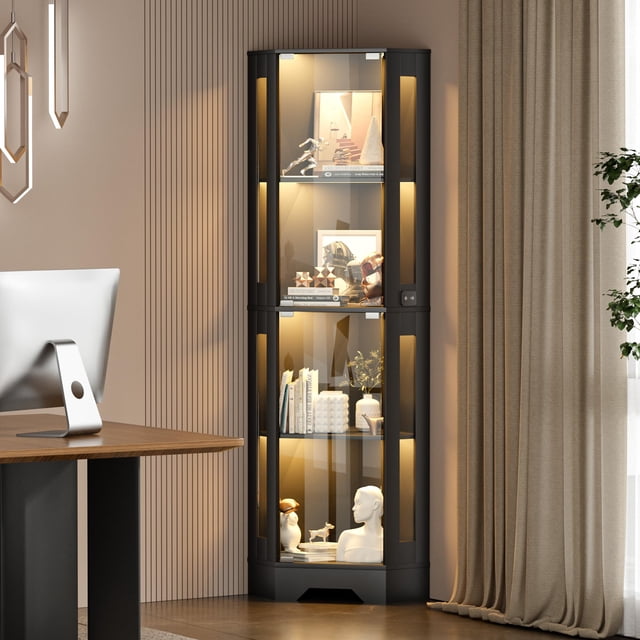 Modern Glass Display Cabinet for Dining Room – Corner Curio Showcase ...