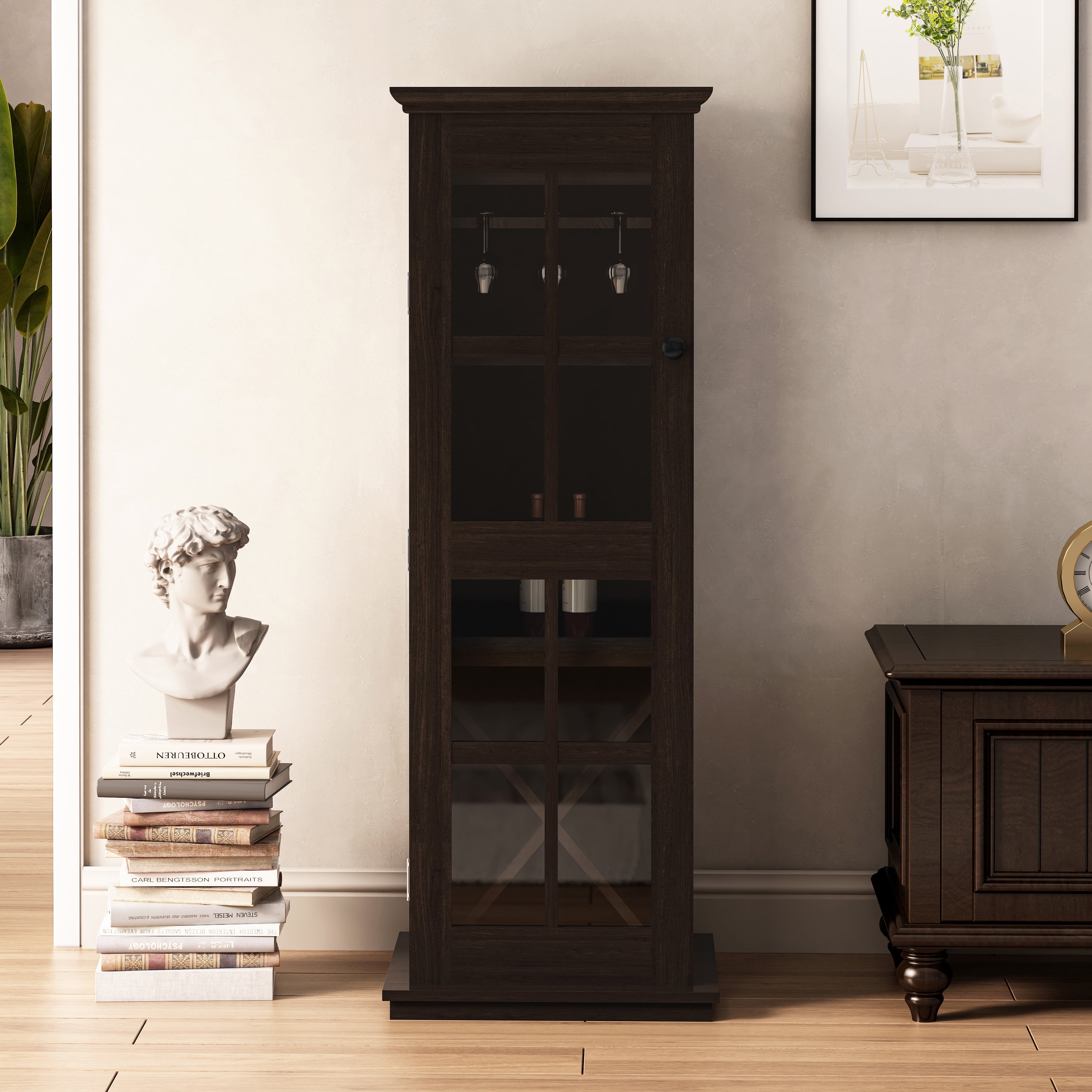 Modern Glass Door Wine with ThreeLayer Design, with Drawer and