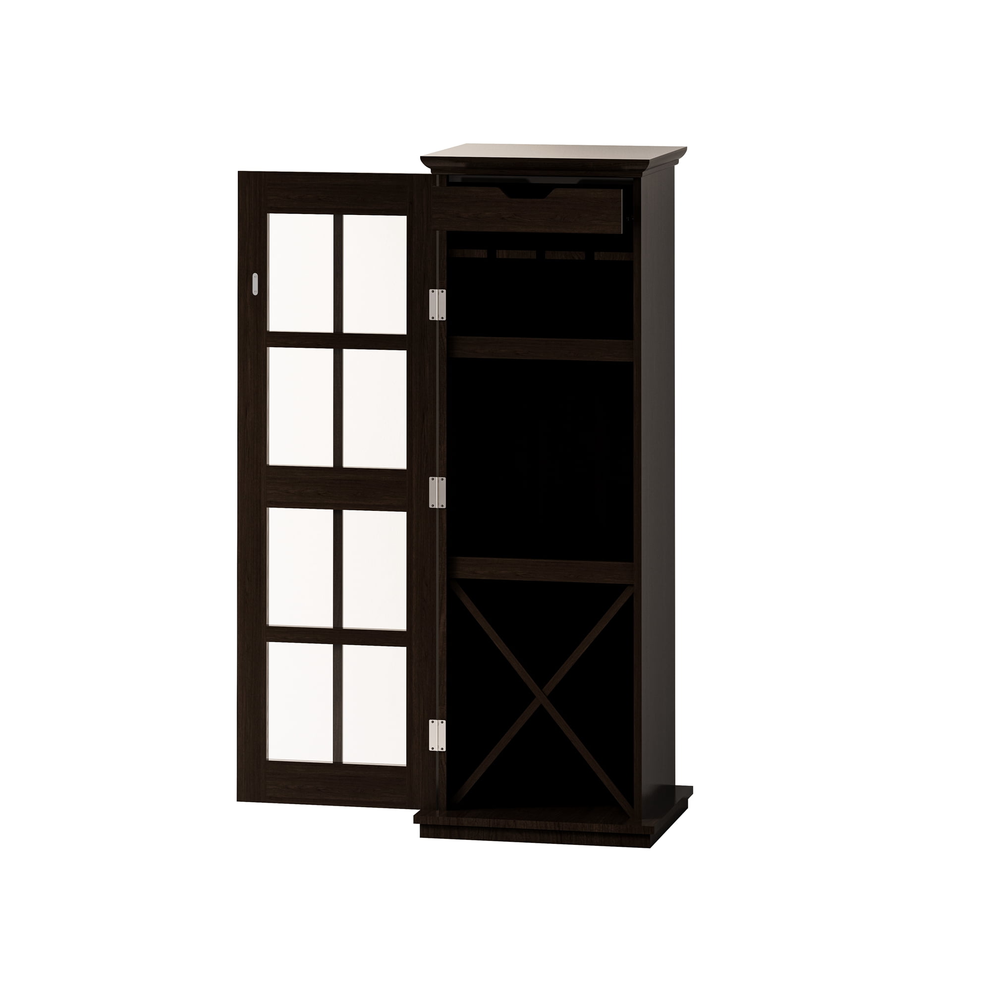 Modern Glass Door Wine with ThreeLayer Design, with Drawer and XShaped Wine Rack, for