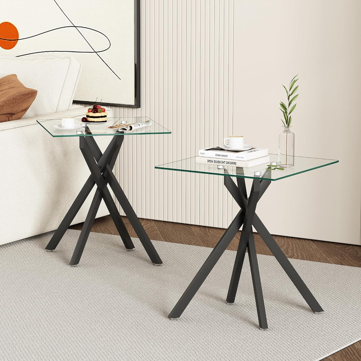 Modern Glass End Table, Square Side Table for Couch, Sofa Side Table ...