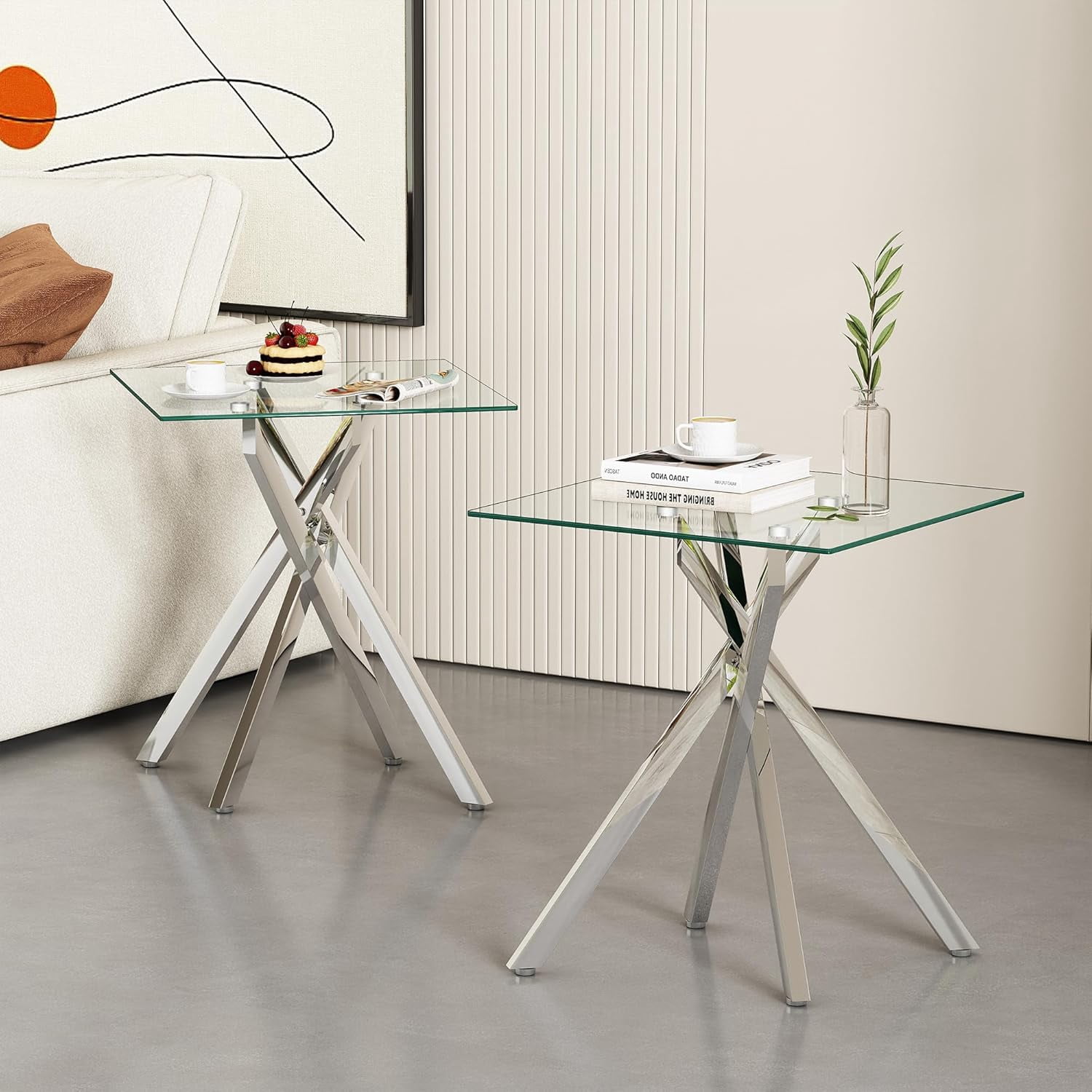 modern glass end table, square side table for couch, sofa side table ...