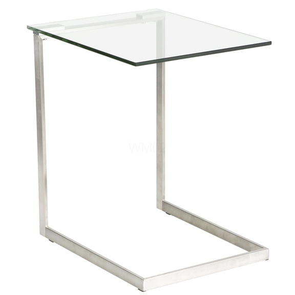 Modern Glass End Table with Stainless Steel Frame, Clear Contemporary Nightstand for Living Room, Bedroom, or Office