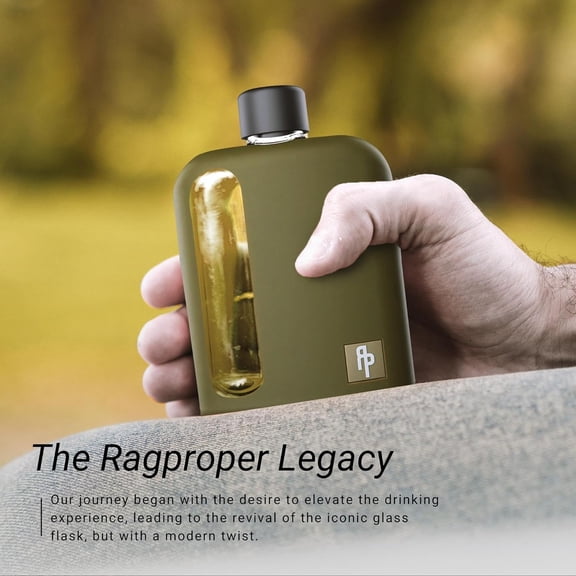 Modern Glass Hip Flask for Men | Cork & Silicone Lid Liners | Firm Grip | Curved Edges |  Silicone Covered Flask for Whiskey | Liquor | Sprits | 100ml Single+ 240ml Double | Green