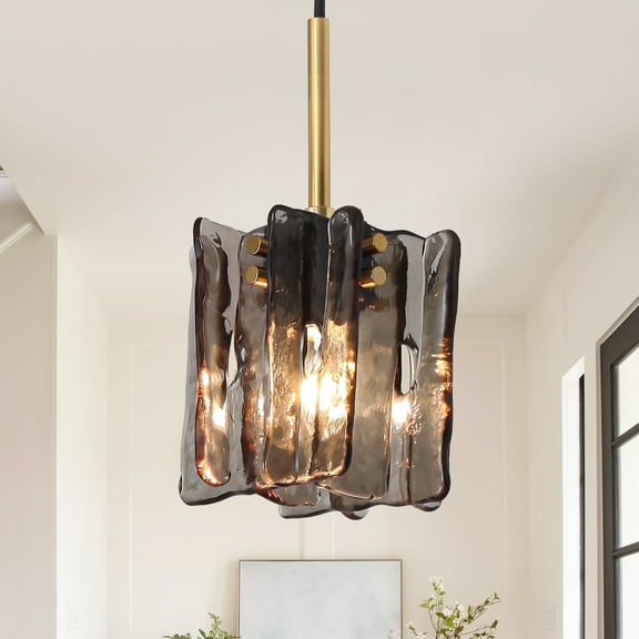 4.7" Modern Handmade Grey Glass Pendant Ceiling Light with Adjustable Cord for Bedroom and Dining Room