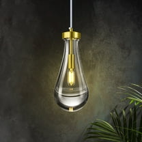 Modern Glass Pendant Light Kitchen Island Gold Hanging Light Raindrop Pendant Lights for Dining Room Bedroom Corridor Living Room（1 Pack）