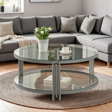 Modern Glass Round Table Round Tempered Glass Coffee Table for Home, Living Room, Dining Room - Gray