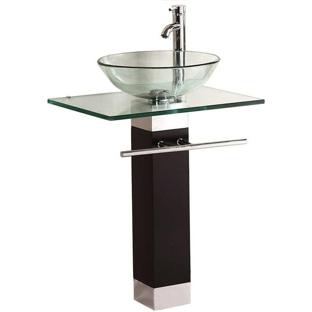 Modern Glass Sink Pedestal Stylish Clear Countertop Bathroom Vanity