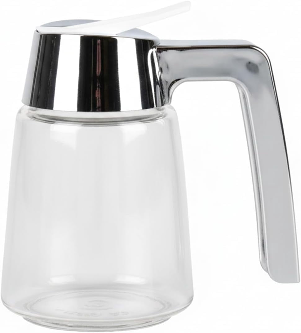 Modern Glass Syrup Dispenser with Chrome Plated ABS Top, Diner-Style Maple Bottle for Pancakes, Honey, Breakfast Tables and Restaurants 8 oz