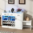 thumbnail image 1 of Modern Glass Top Shoe Cabinet with charging & LED Light,Multi Functional Shoe Rack with Bench for Entryway, Shoe Storage Island with 3 Drawers & Adjustable Shelves for Living Room,Cloakroom,Hallway, 1 of 6