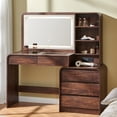 thumbnail image 1 of Modern Glass Top Vanity Desk with LED Mirror and Touch Switch, Makeup Vanity Table with Storage Drawers, Bedroom Dressing Table with Cruved Design, 1 of 9