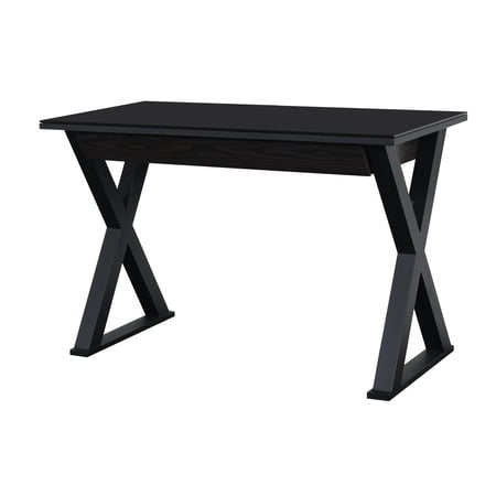 Modern Glass Top X-Frame Wood Computer Desk, Black