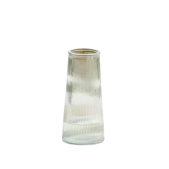 Modern Glass Vase, Icy Glacier Inspired Vertical Ribbed Flower Vase For Home Office Table Centerpiece Wedding Decor Dining Shelf Accent, Minimalist Clear Frosted Floral Vase For