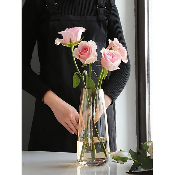 Modern Glass Vase Irised Crystal Clear Glass Vase for Home Office Decor