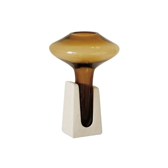 Modern Glass Vase Textured Cement Base Decorative Centerpiece for Living Room