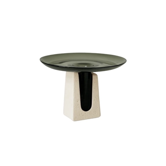 Modern Glass Vase with Textured Cement Base for Living Room Decor, 29x29x20cm