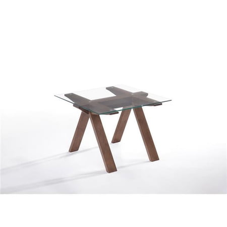 Modern Glass & Walnut End Table - 19 x 24 x 24 in.