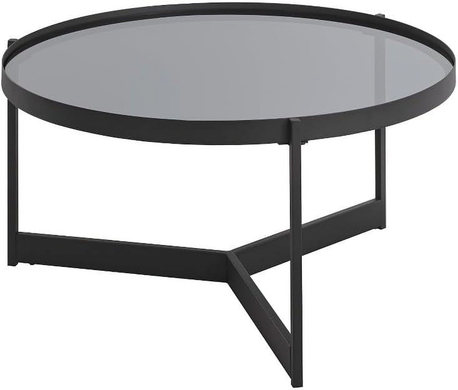 Modern Round Smoked Glass and Black Metal Coffee Table