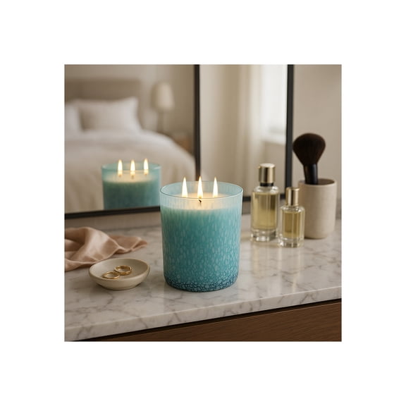 Elegant Speckle Glass Scented Candle for Men and Women - Large Votive Candle for Indoor and Outdoor Home Spaces - Decorative Home Accent for Living Room, Bedroom, and Bathroom - 9", Blue & White