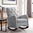 thumbnail image 1 of Modern Glider Rocking Chair, Solid Wood Base Lounge Chair with High Backrest,  Comfy Accent Armchair with Thick Cushion and Two Pockets for Living Room, Bedroom, Office, Easy Assembly, Light Grey, 1 of 9