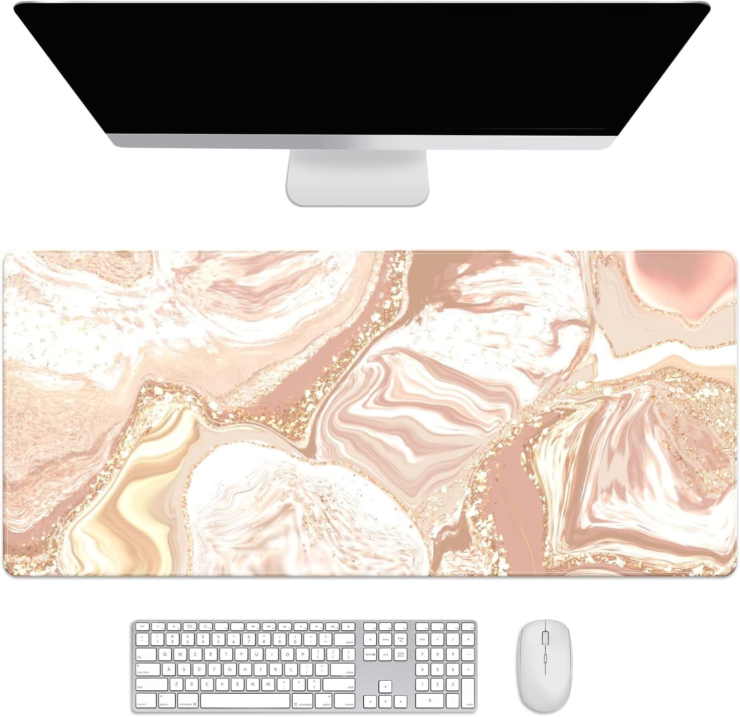 Modern Glitter Gold Desk Mat, Desk Accessory, Cute Workspace, Trendy Workspace, Trendy, 35.4x15.7in Large Gaming Mouse Pad, Cute Desk Topper, Pretty Desk Pad