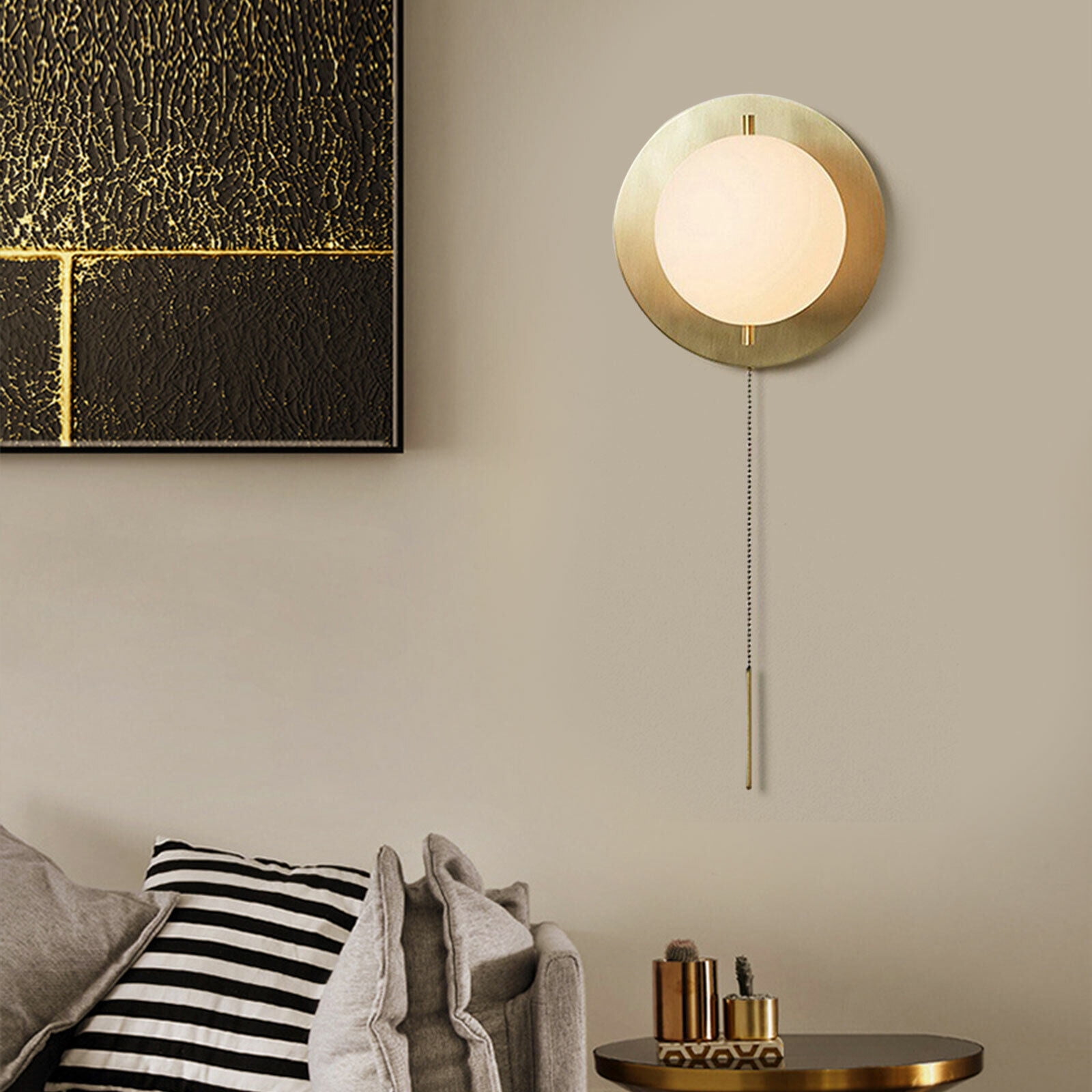 Modern Globe Glass Wall Lamp Bedside Lighting With Pull Chain Wall