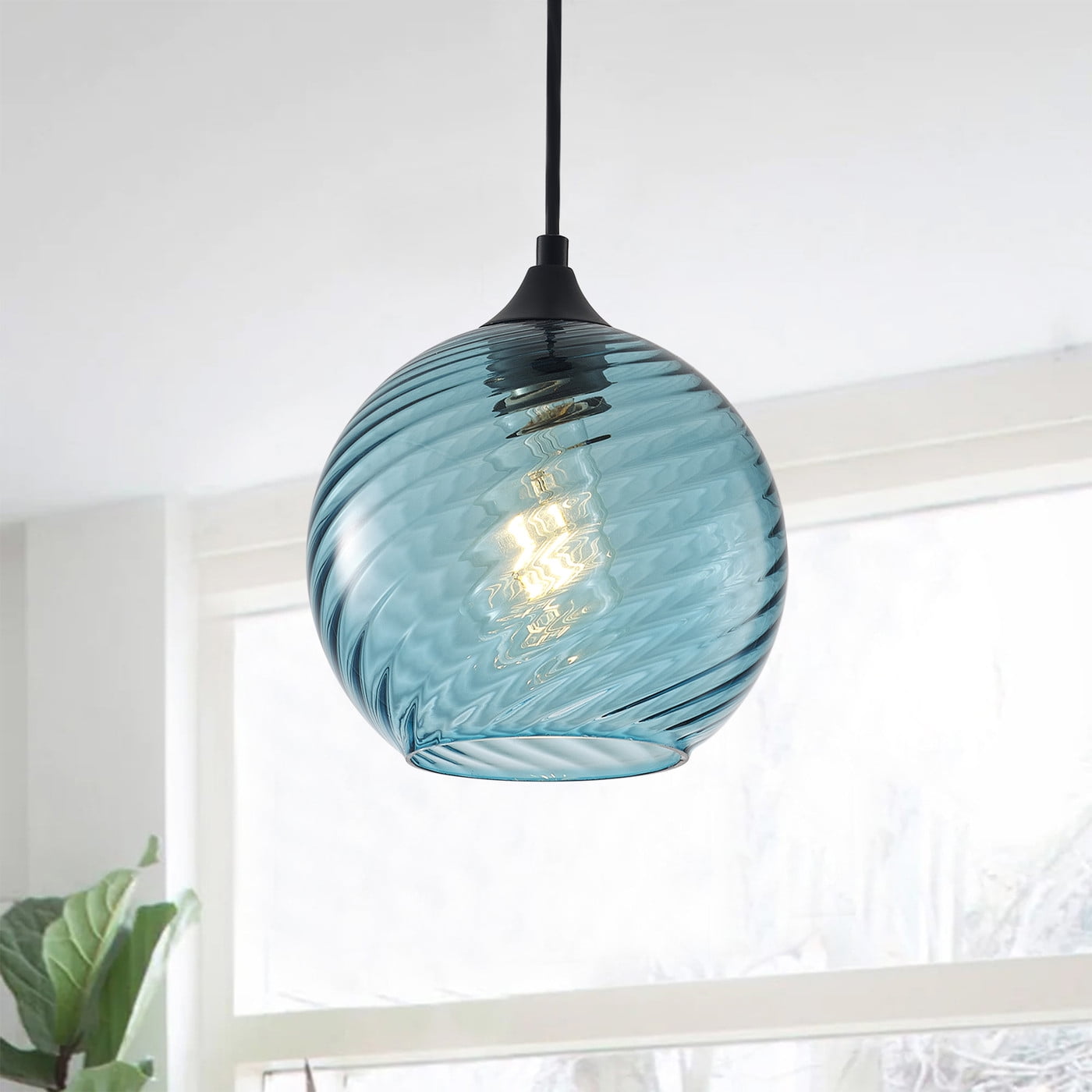 Modern Globe chandelier, Blue Industrial Light Fixture, Rustic Kitchen Island Pendant Lighting