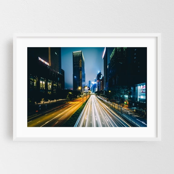 Modern Gloucester Road - Hong Kong Hong Kong Photography White Framed Wall Art Print 16 x 24 inches
