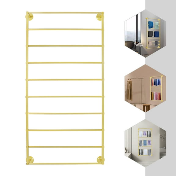 Modern Gold 10 Tiers Wall Mounted Scarf Rack, Indoor Wall Display Rack, Wall Mount Towels Storage Rack