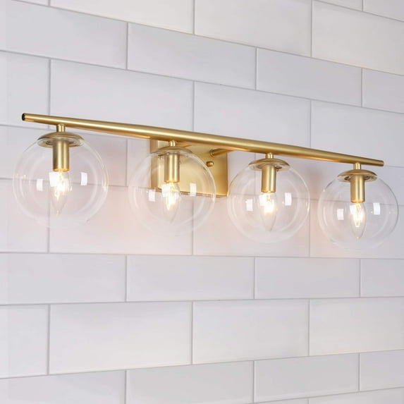 Modern Gold 4-light Bathroom Vanity Lights Dimmable LED Wall Sconce with Globe Glass Shades - 30 in