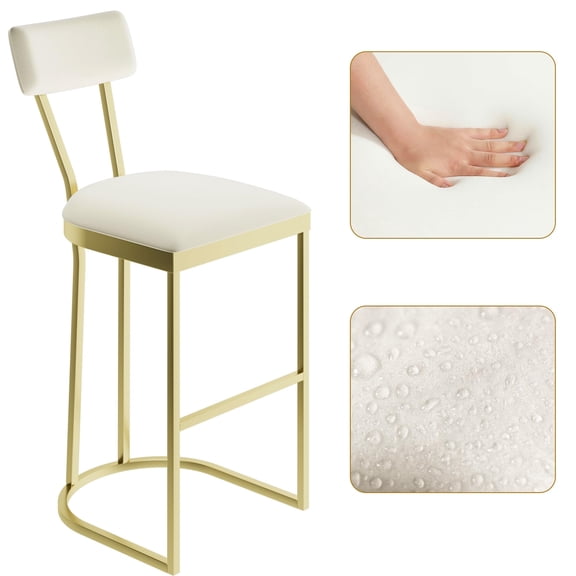 Modern Gold Bar Stools Set – Upholstered Counter Height Chairs with Curved High Back, Metal Frame, Soft Padded Seat – Perfect for Kitchen Island, Dining Room, Home Bar, Game Room – 2pcs per Set